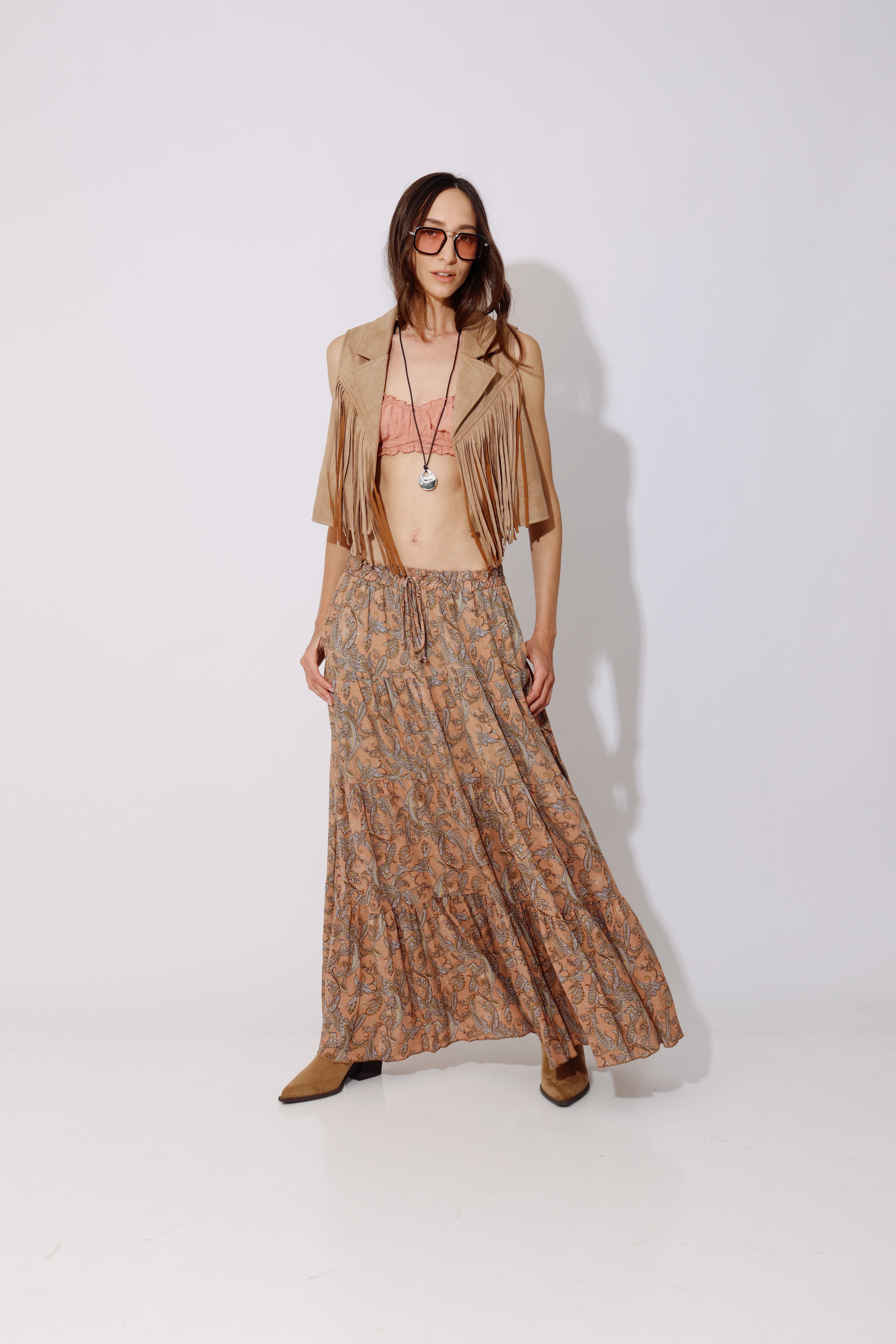 חצאית בוהו מקסי קומות | 100% ריון | Boho Maxi Skirt