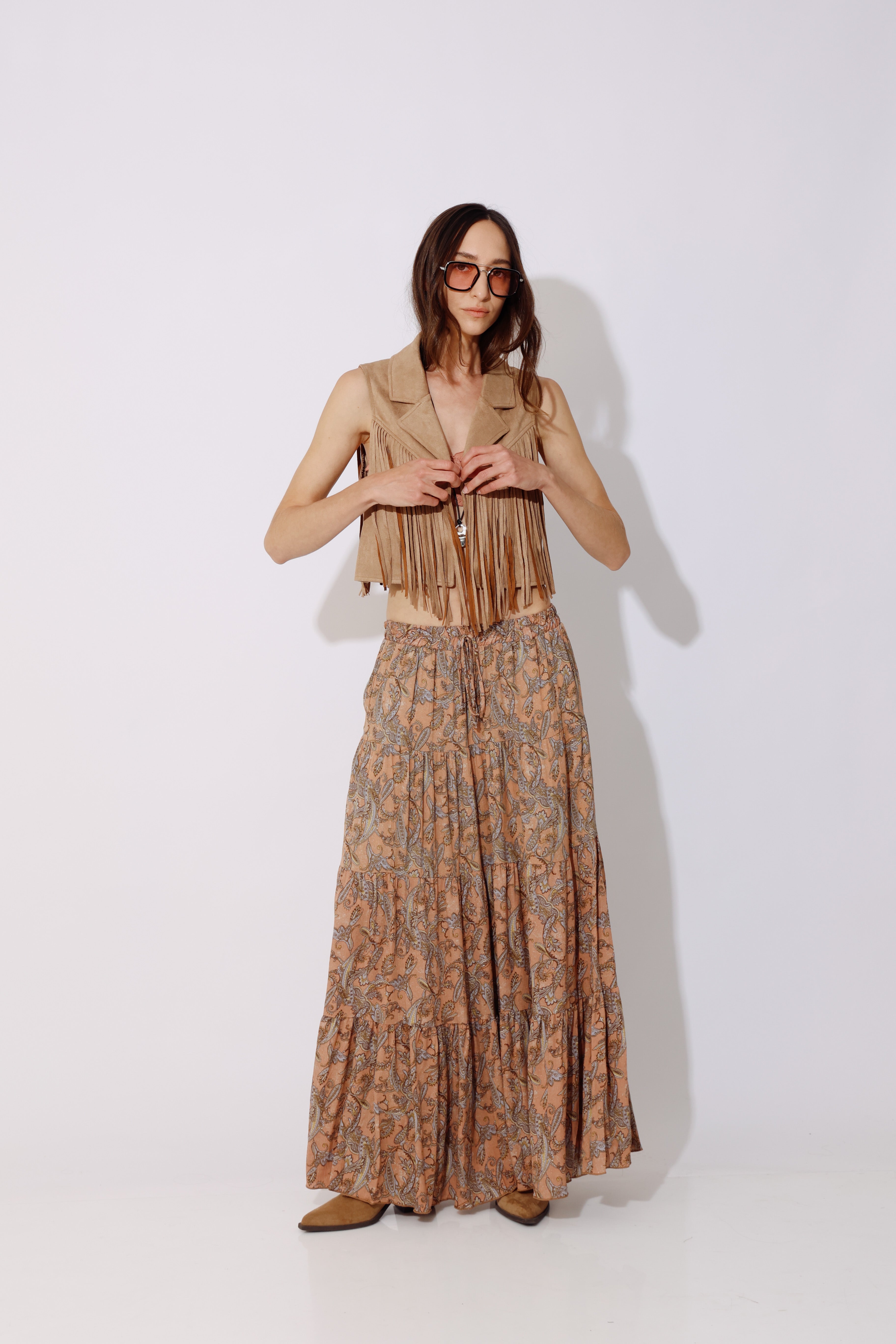 חצאית בוהו מקסי קומות | 100% ריון | Boho Maxi Skirt