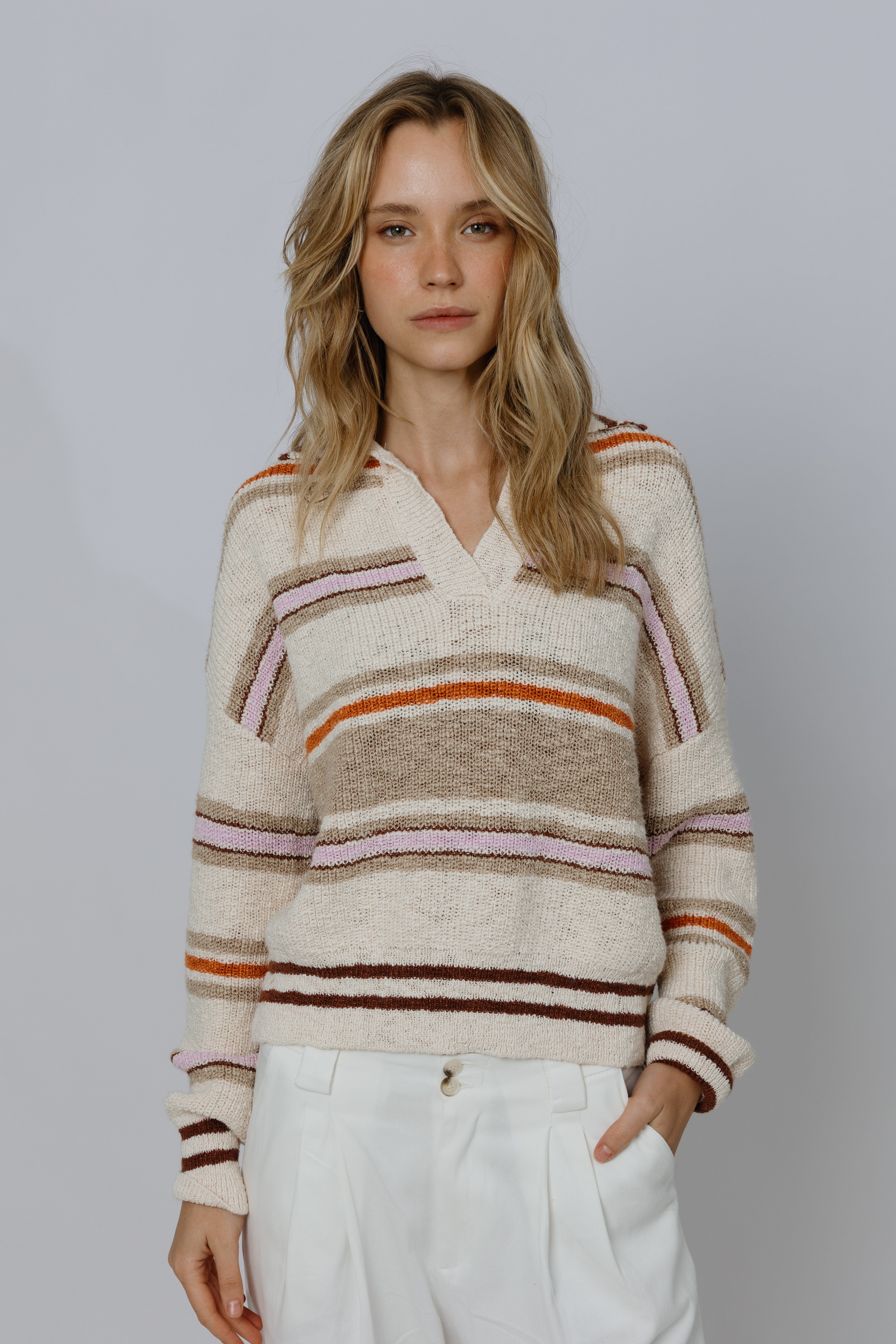 סריג פס צוארון פולו