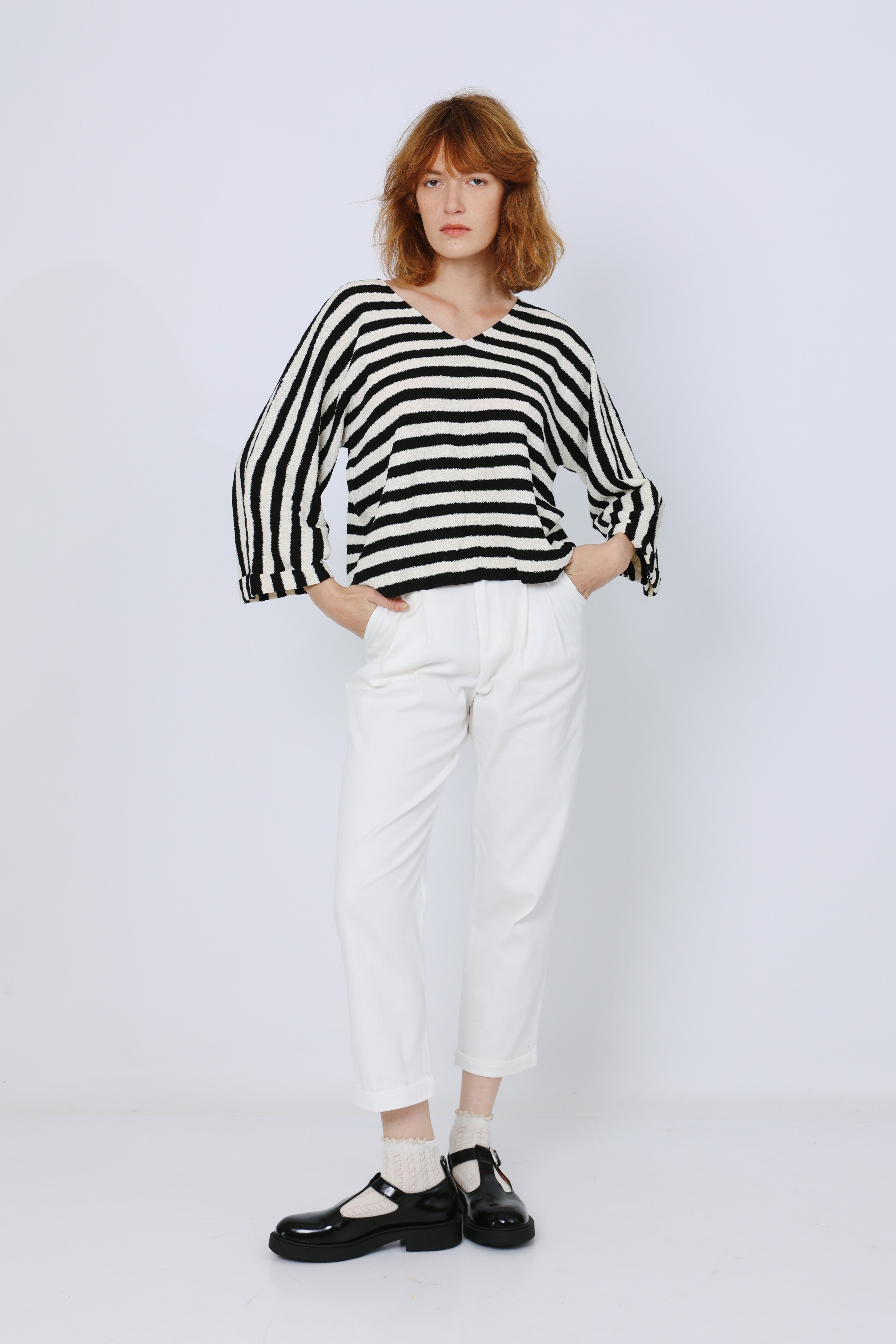 סריג פסים שרוול קימונו