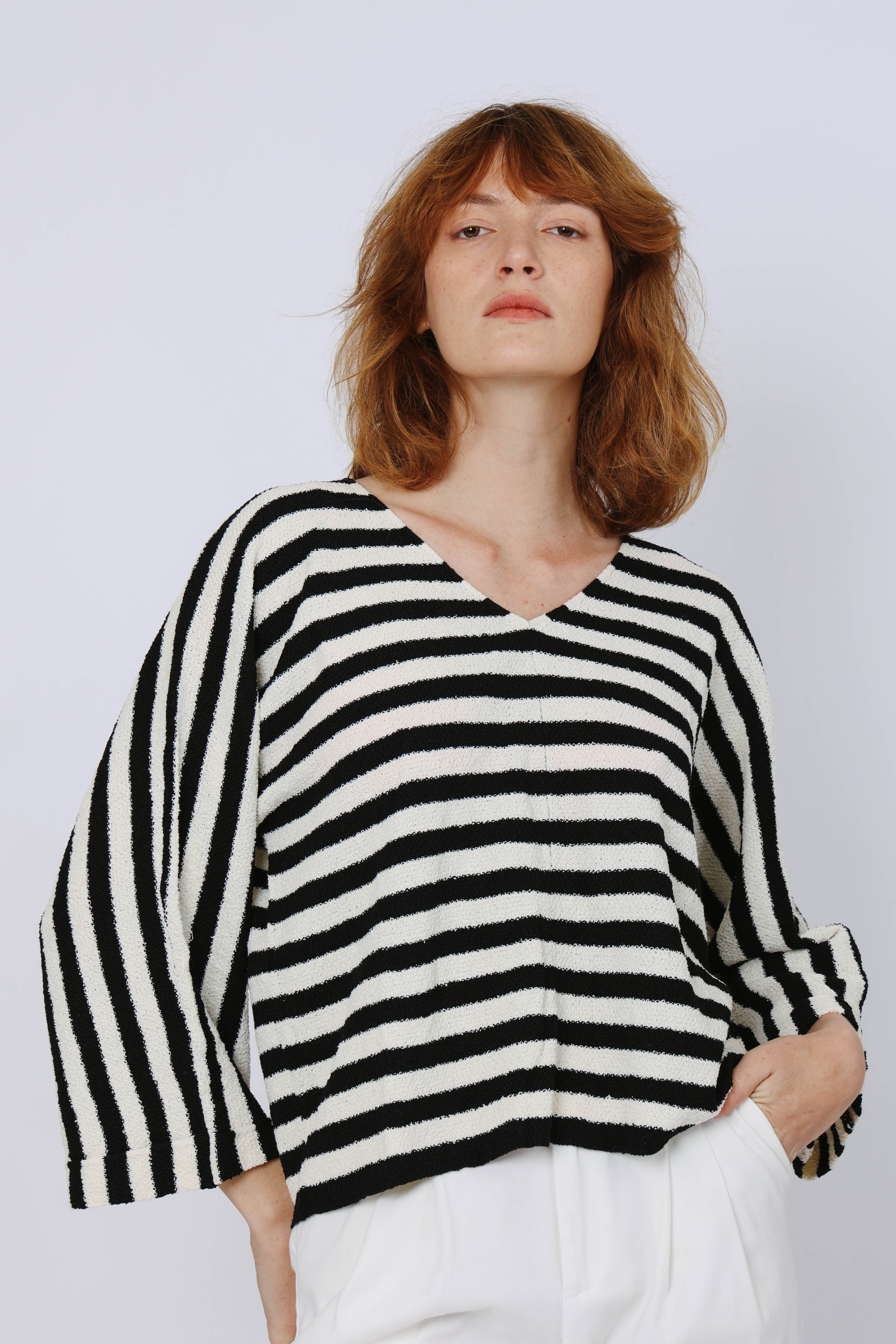 סריג פסים שרוול קימונו