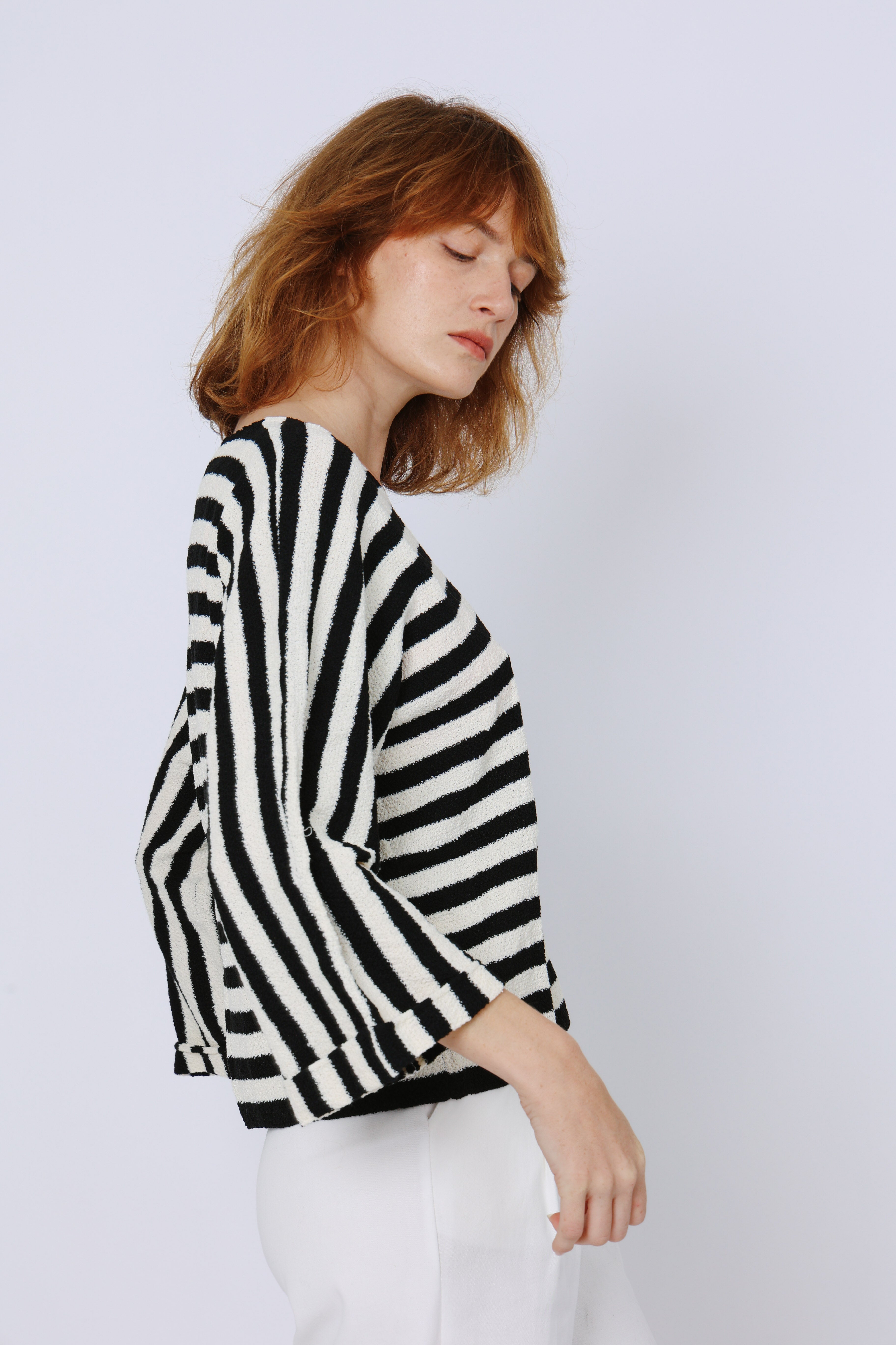 סריג פסים שרוול קימונו