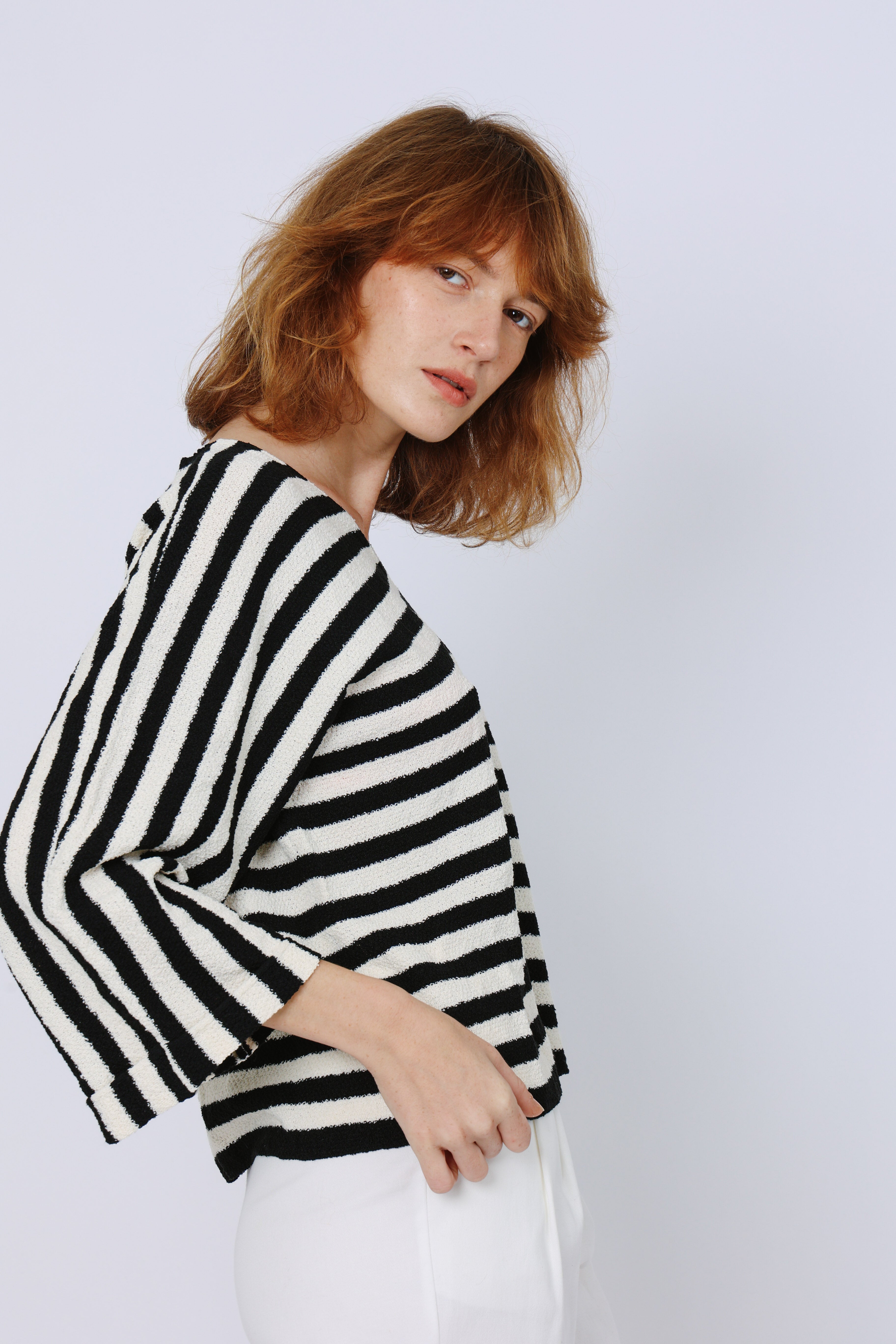 סריג פסים שרוול קימונו