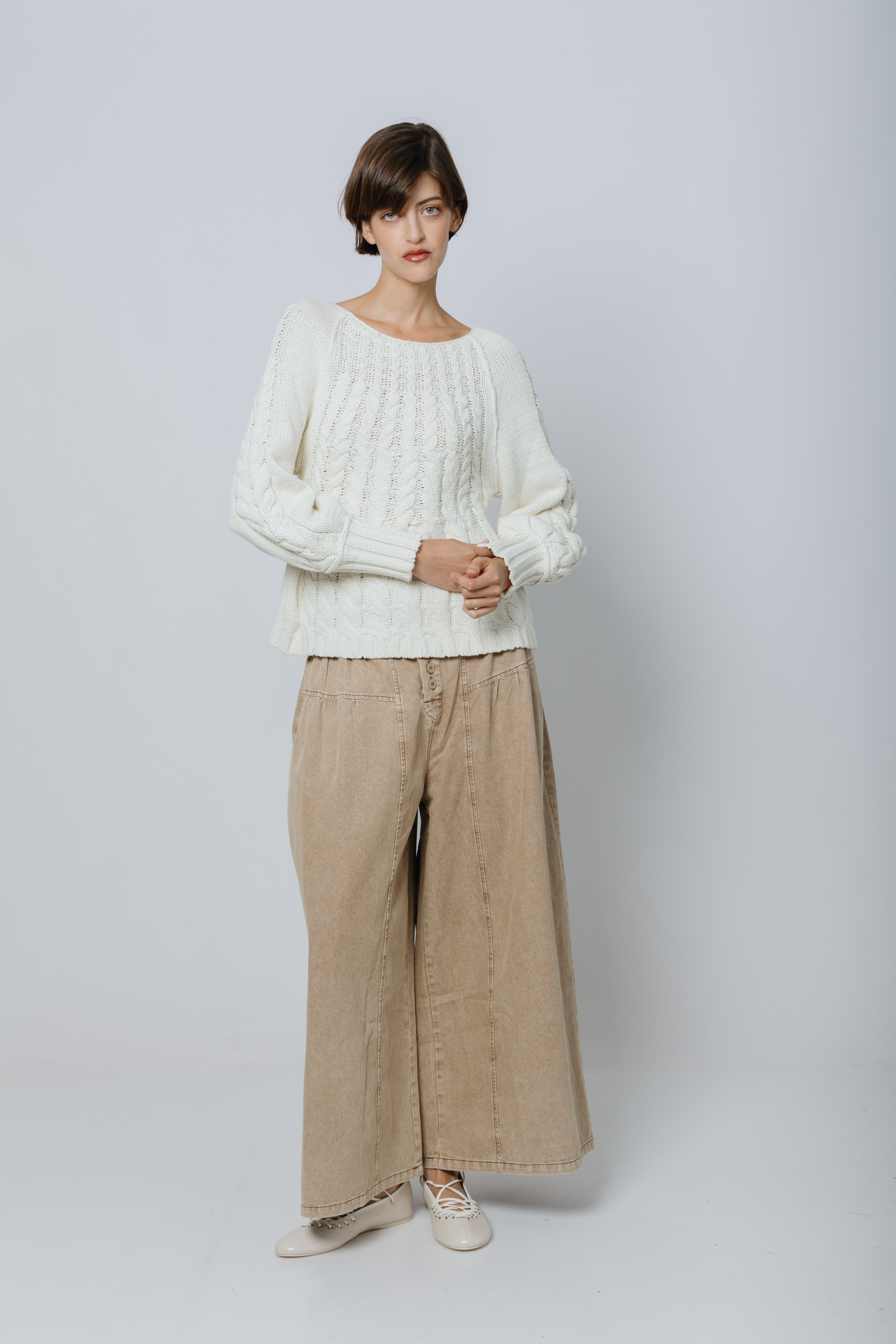 סוודר כותנה צמות שמנת קורטינה