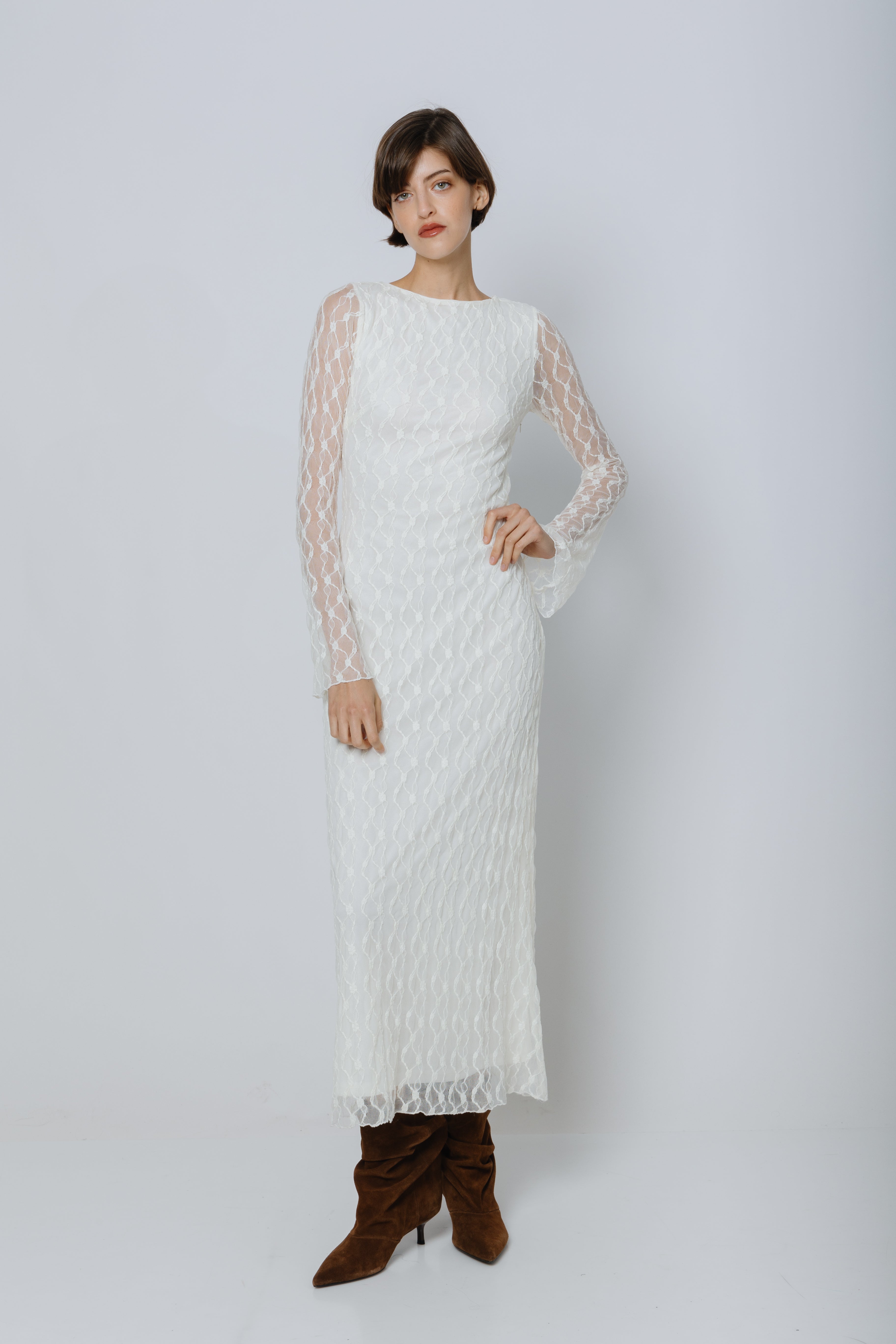 שמלת תחרה שמנת מקסי ג'וזפין