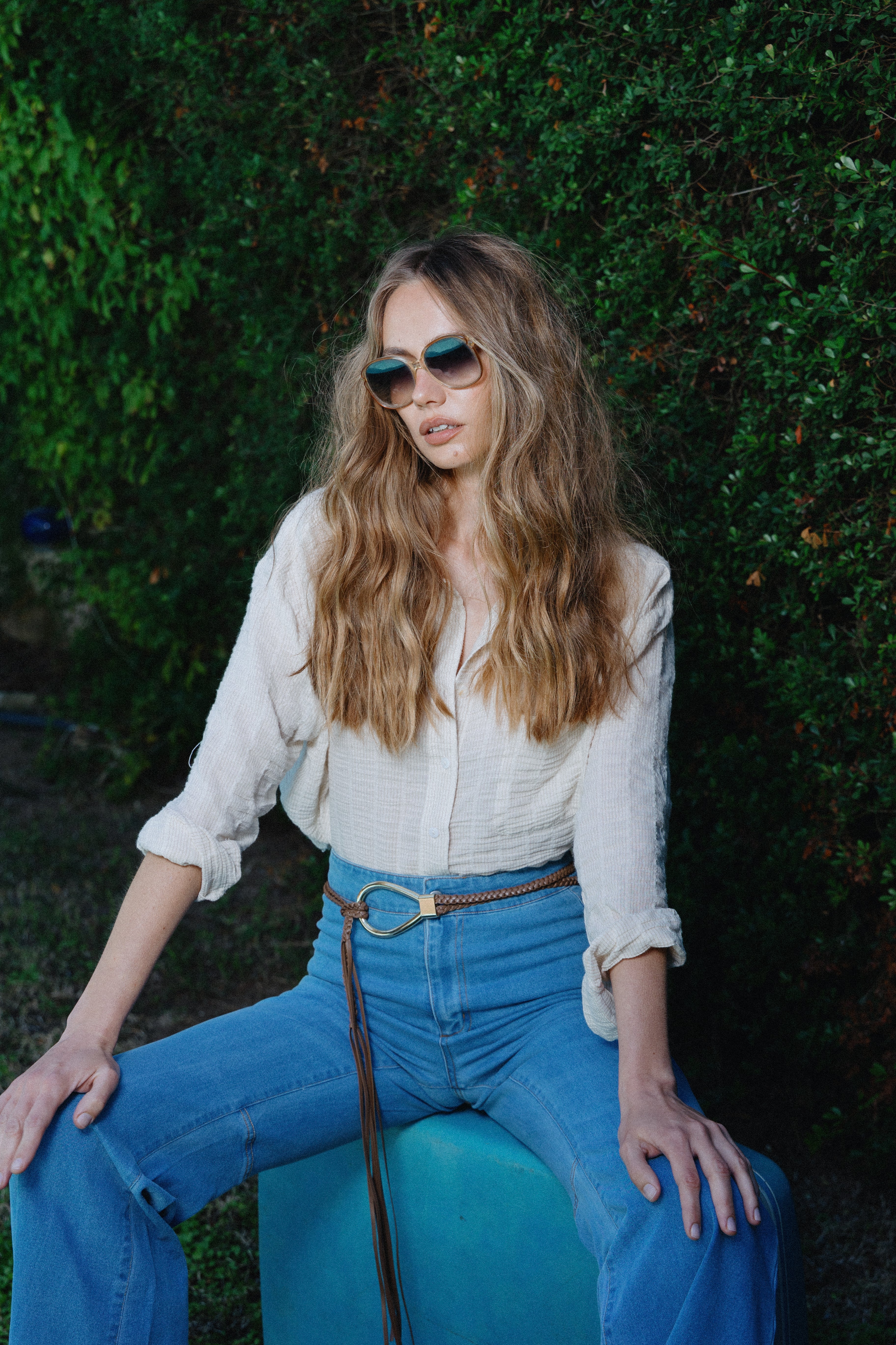 חולצת כותנה פשתן מכופתרת בריג'יט