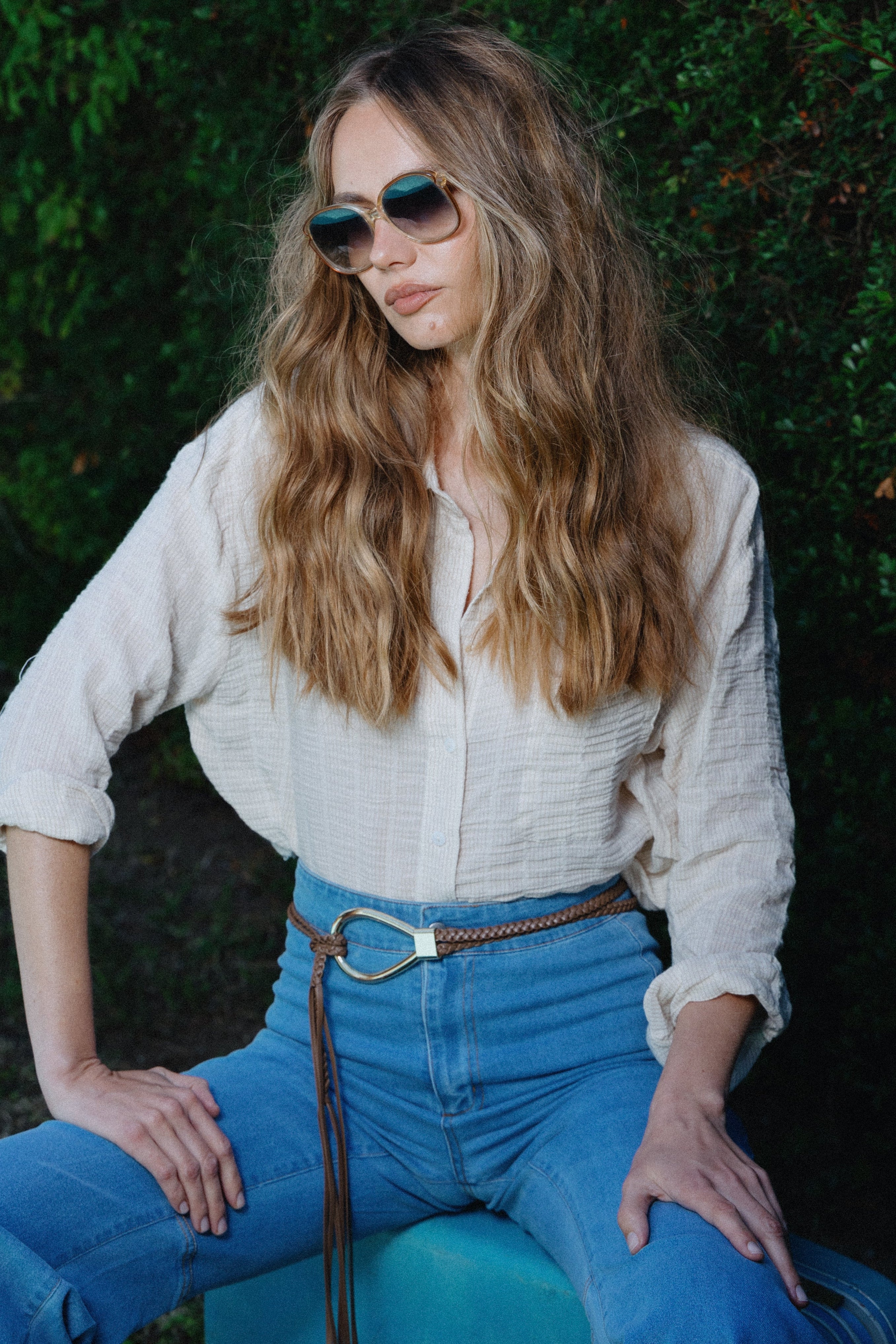 חולצת כותנה פשתן מכופתרת בריג'יט