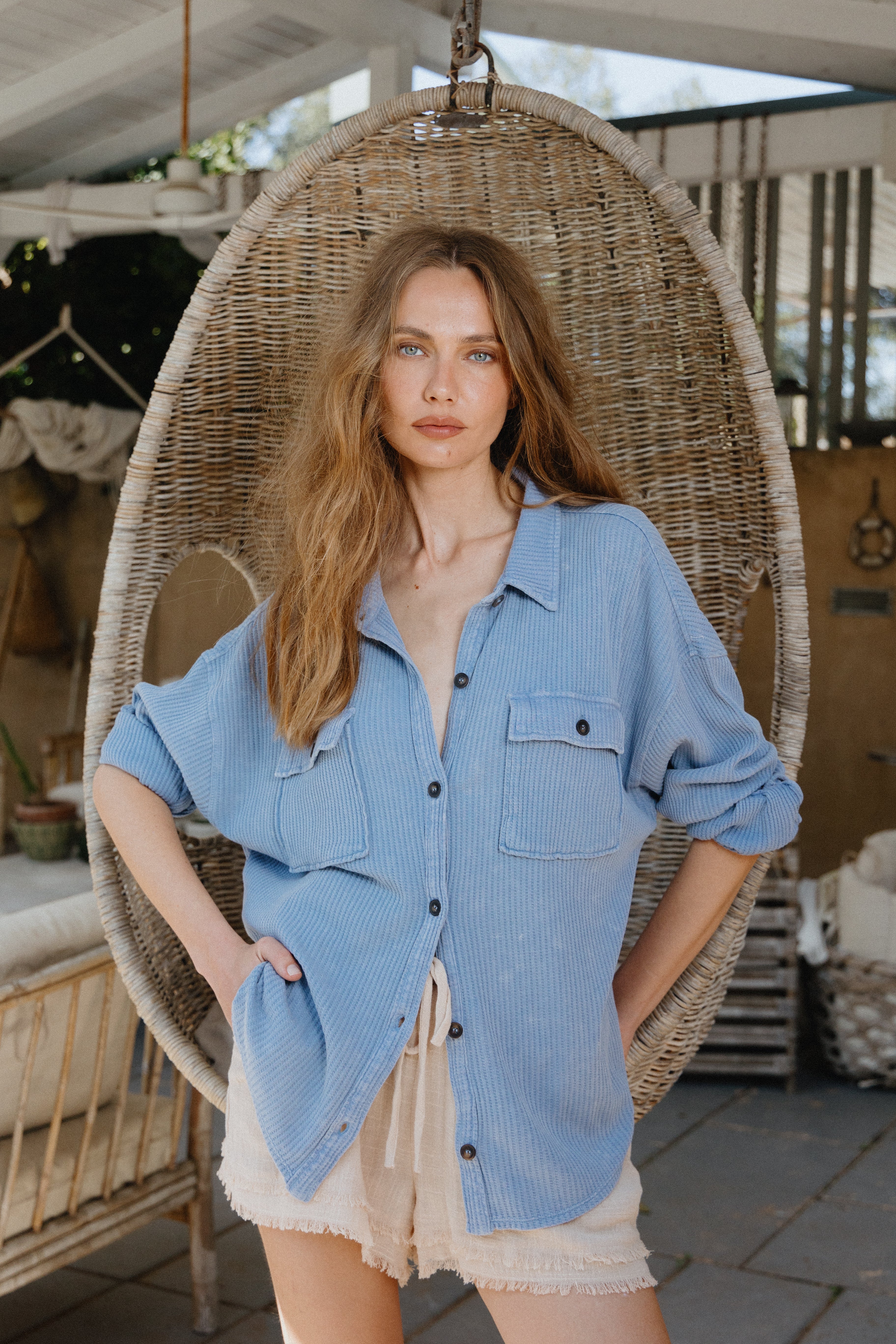 חולצת ואוברסייז פל כותנה מכופתרת