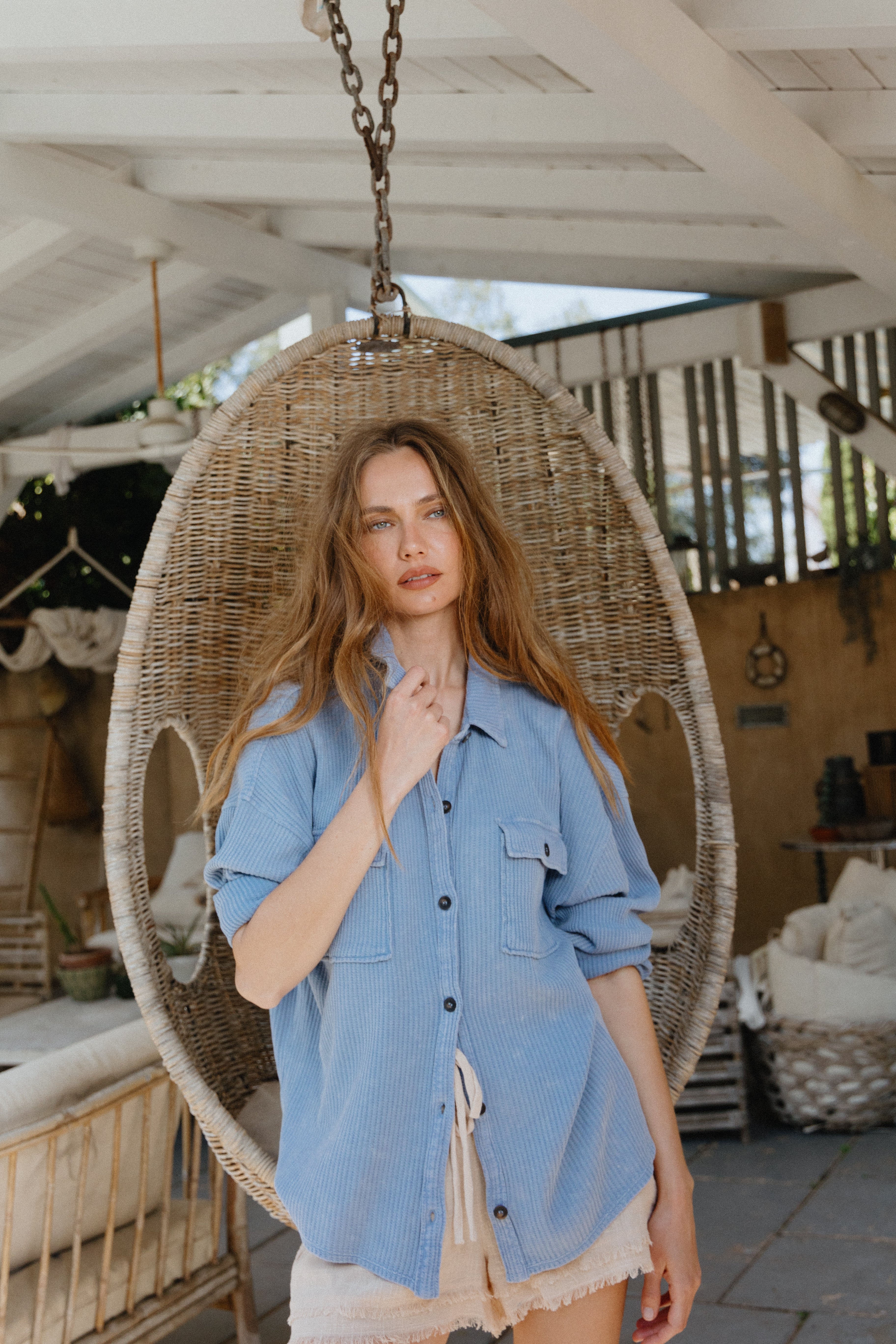 חולצת ואוברסייז פל כותנה מכופתרת