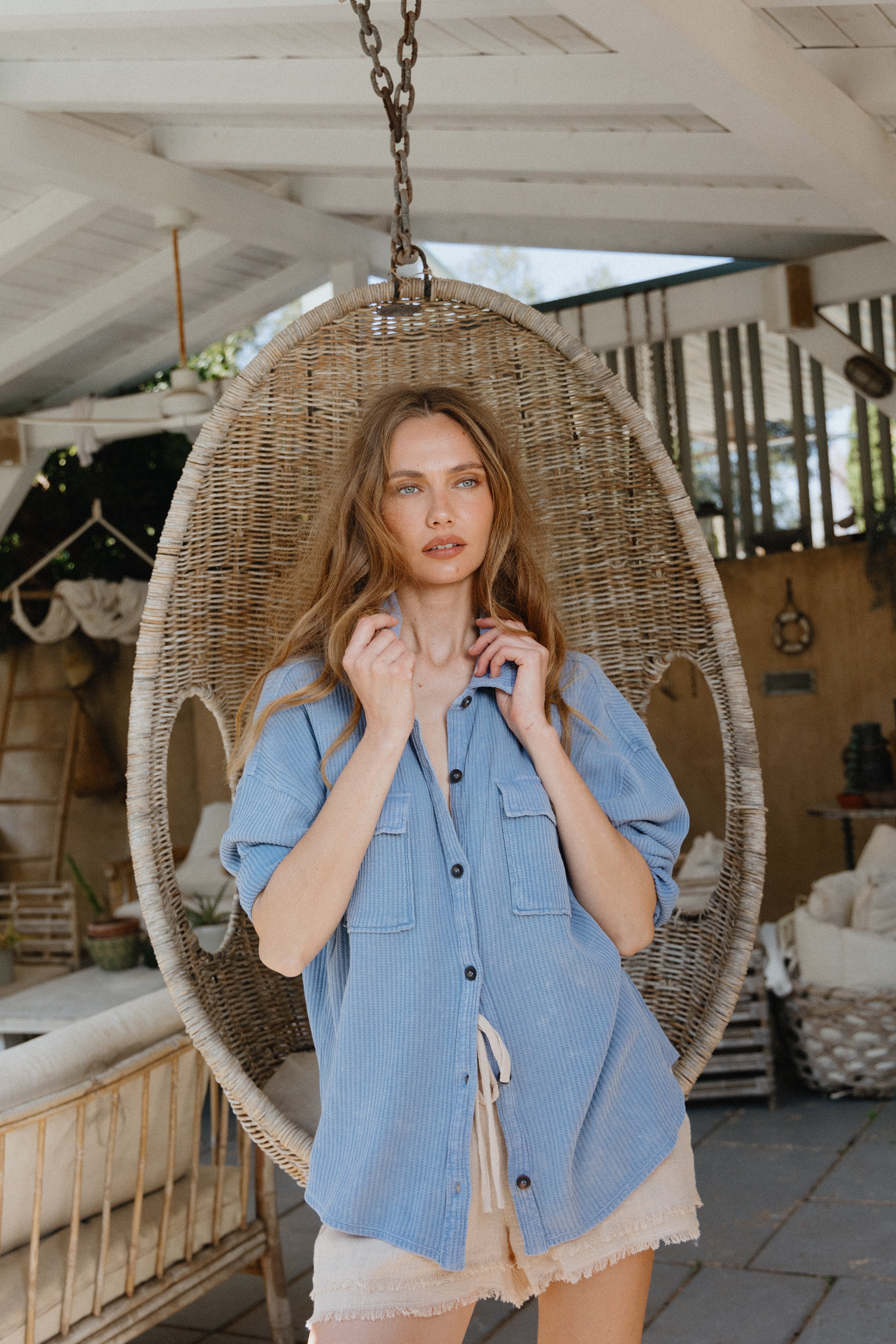 חולצת ואוברסייז פל כותנה מכופתרת