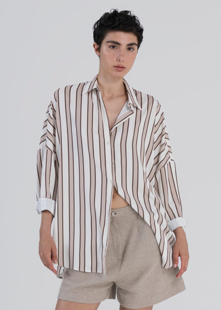 חולצה מכופתרת פס סאטן- סיאסטה