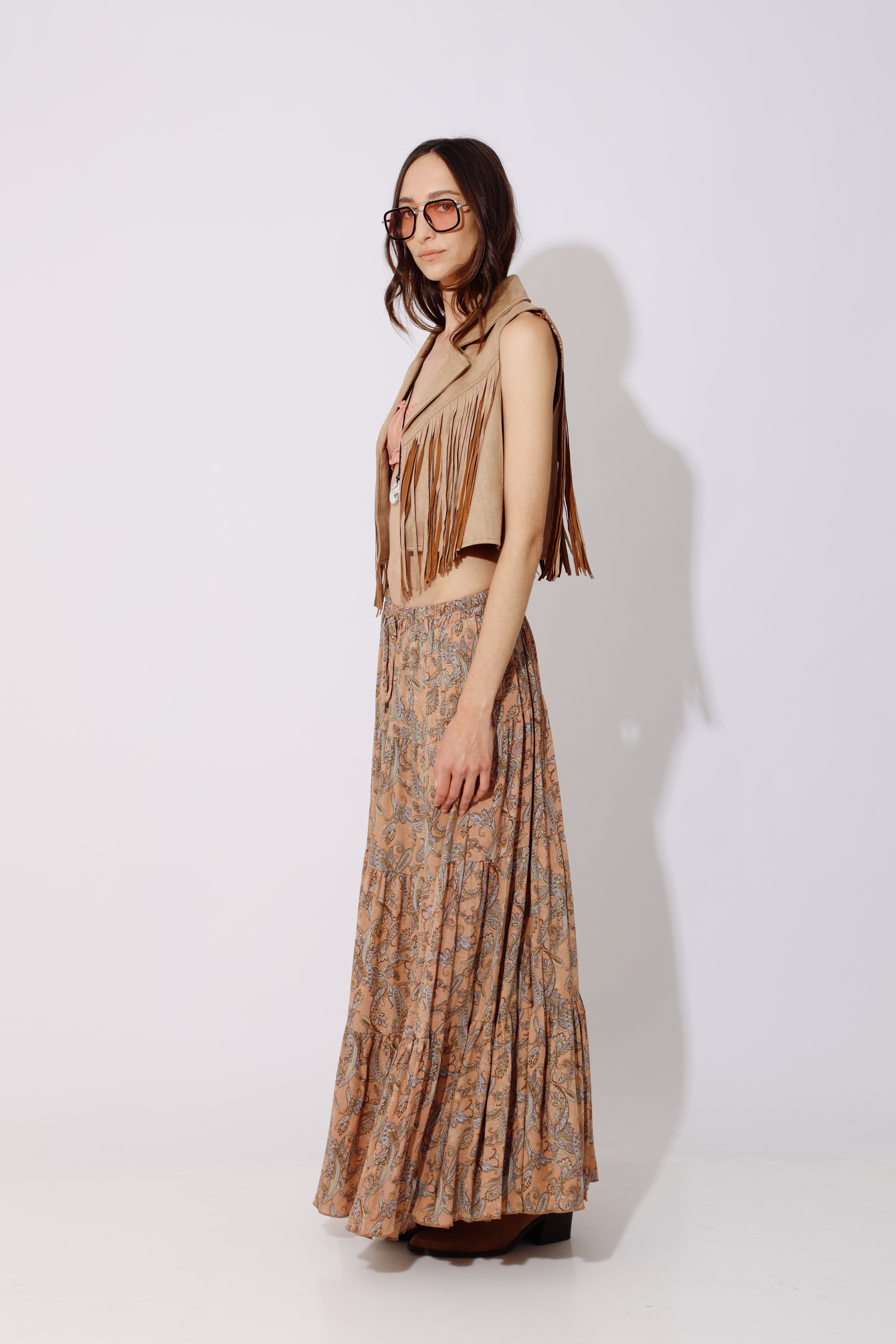 חצאית בוהו מקסי קומות | 100% ריון | Boho Maxi Skirt