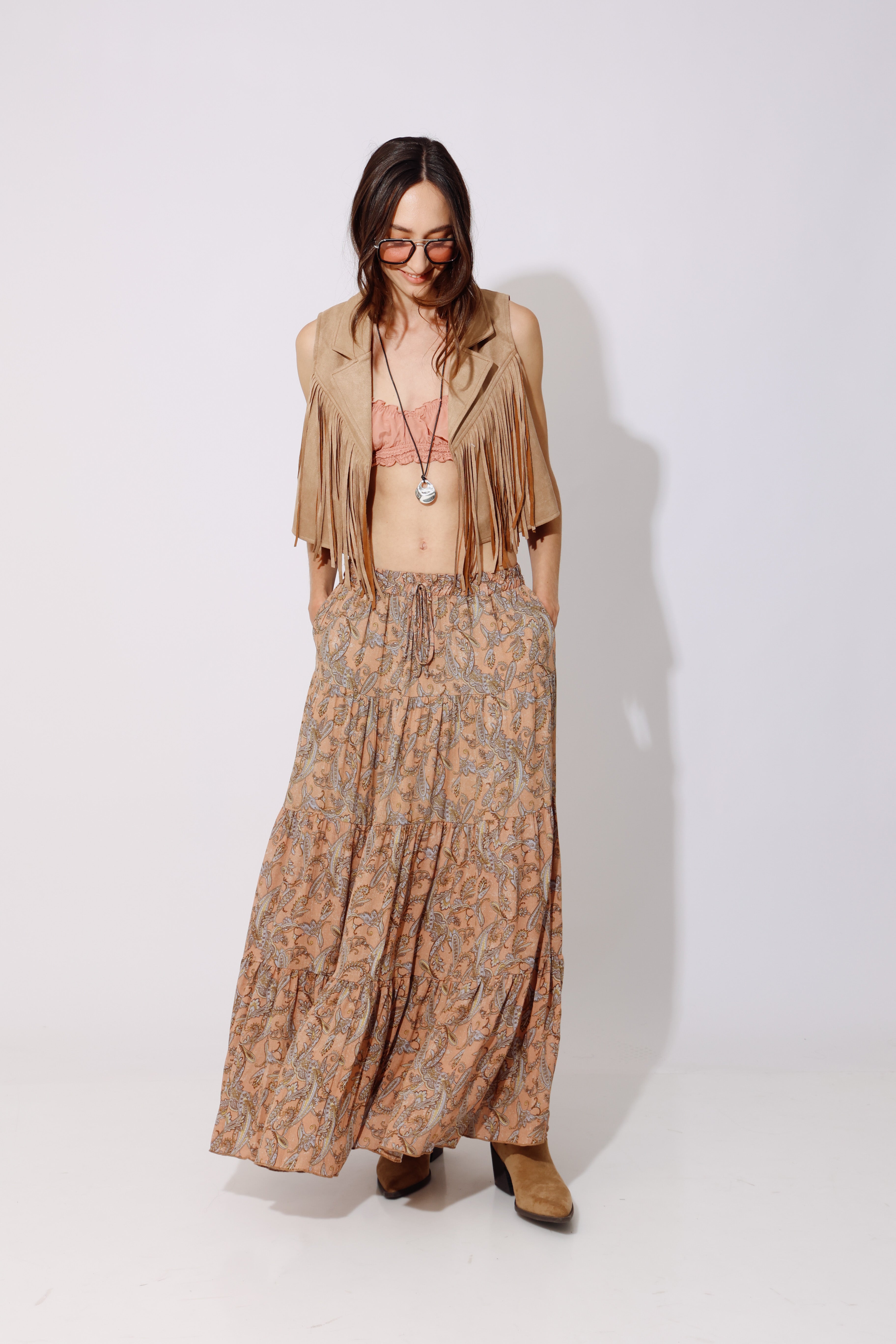 חצאית בוהו מקסי קומות | 100% ריון | Boho Maxi Skirt