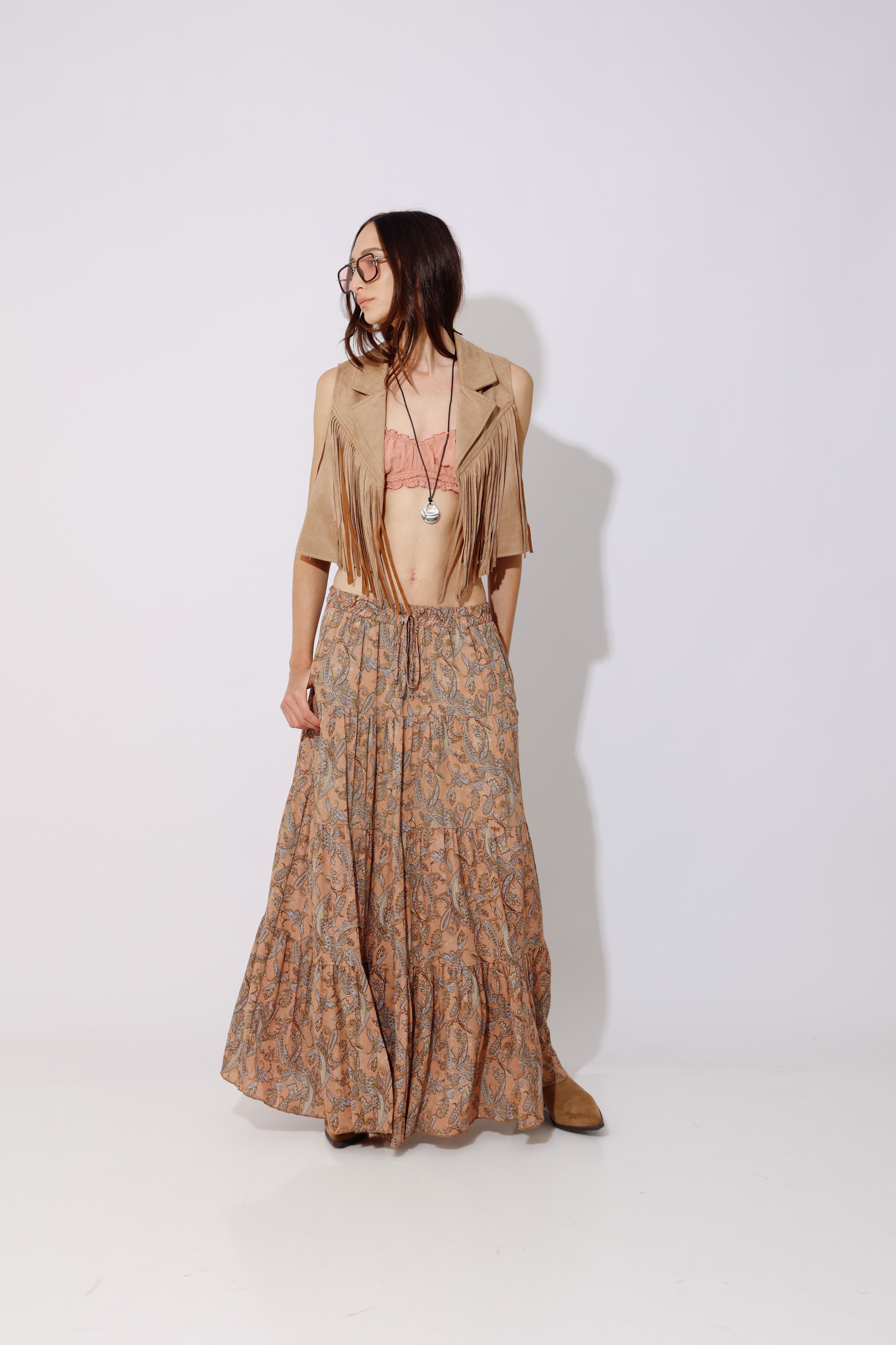 חצאית בוהו מקסי קומות | 100% ריון | Boho Maxi Skirt