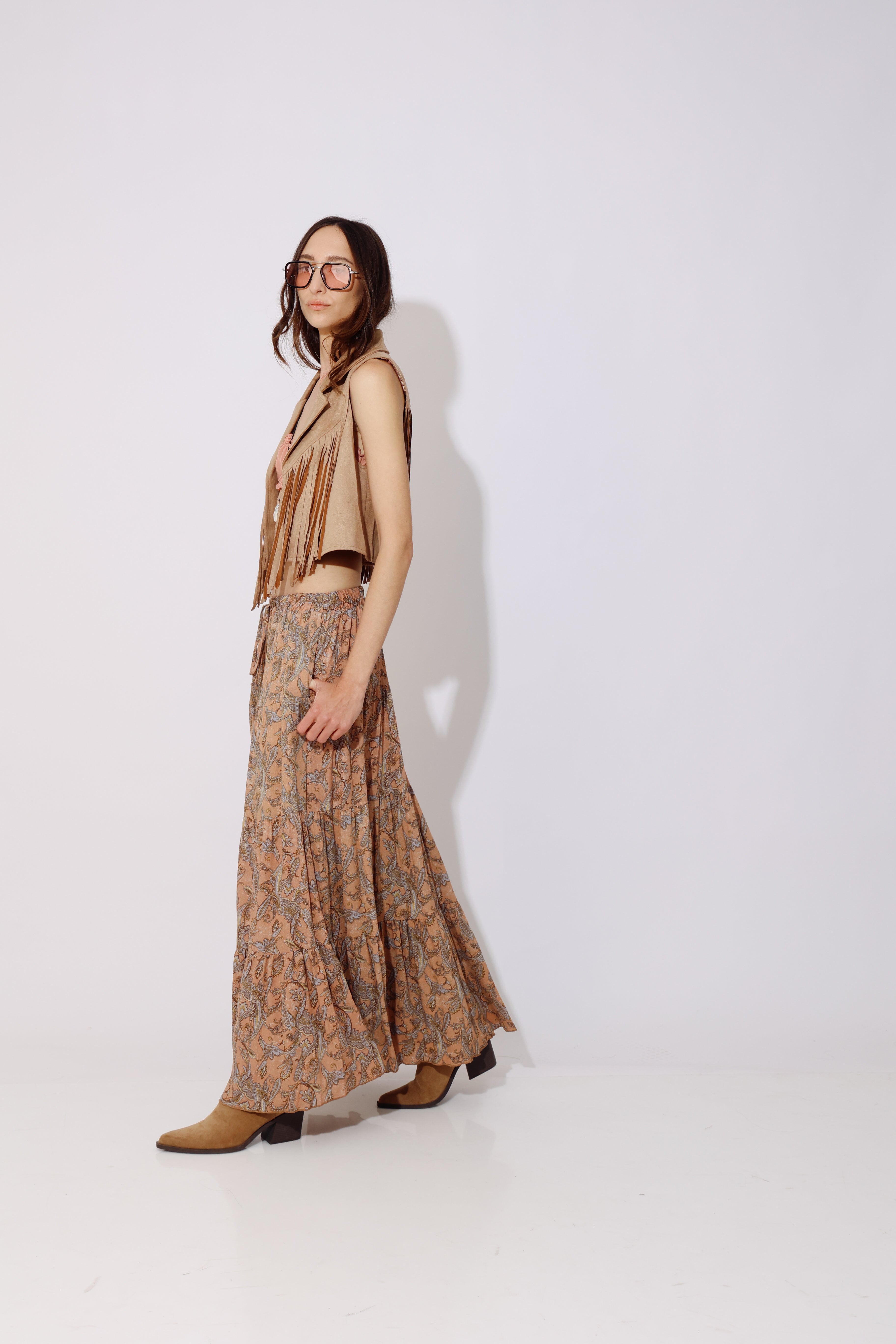 חצאית בוהו מקסי קומות | 100% ריון | Boho Maxi Skirt