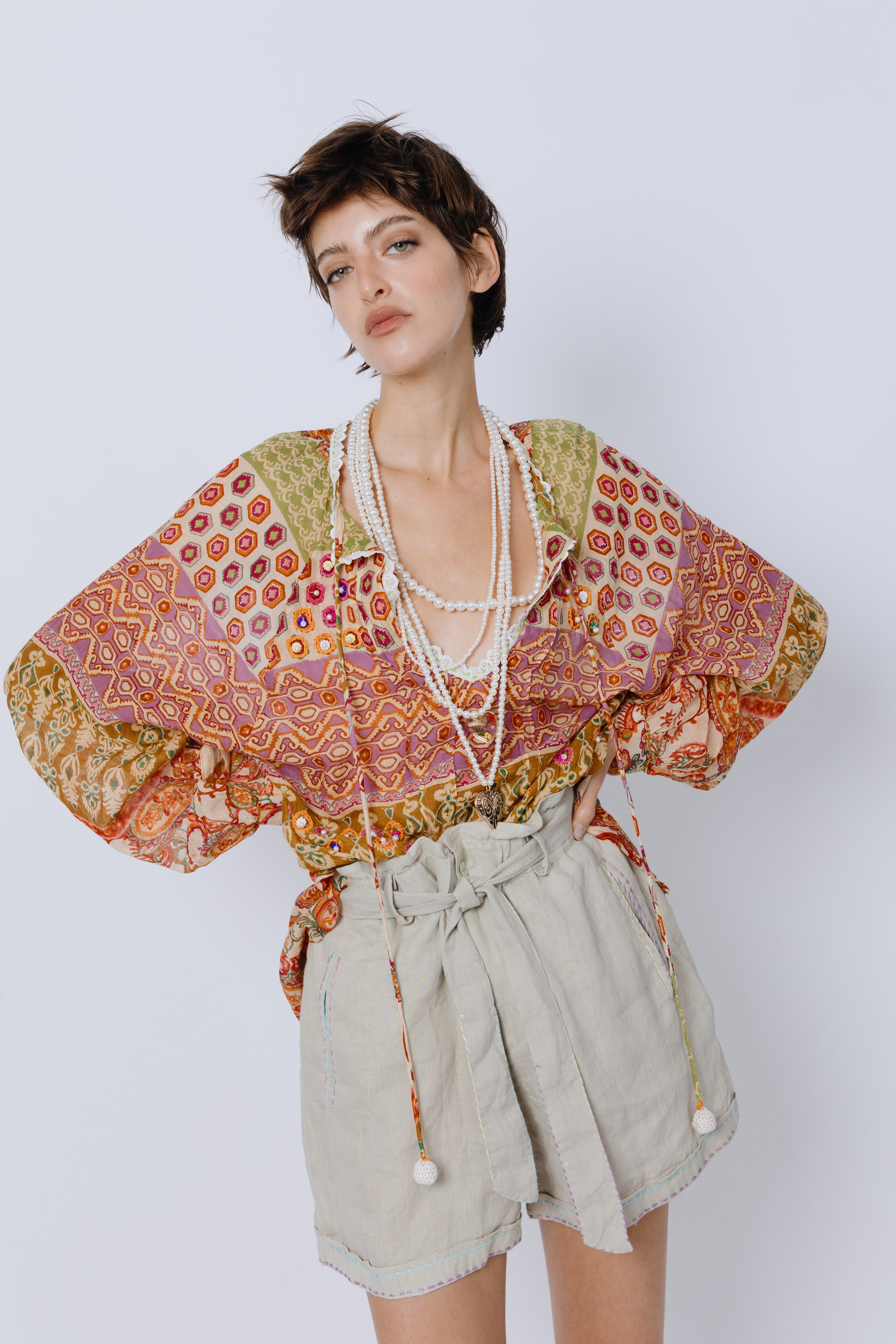 חולצת כותנה דפוס הינדי-פולק