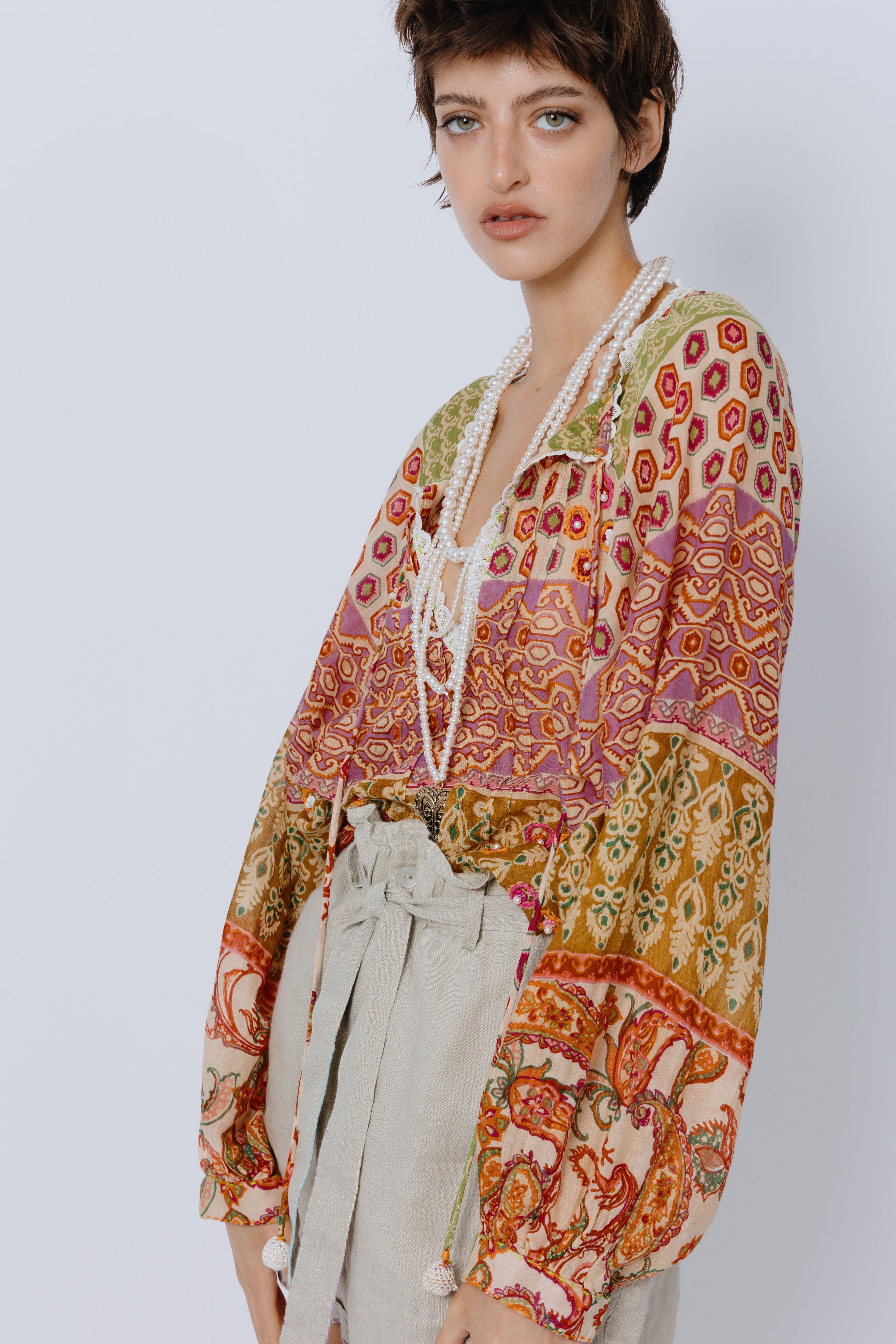 חולצת כותנה דפוס הינדי-פולק